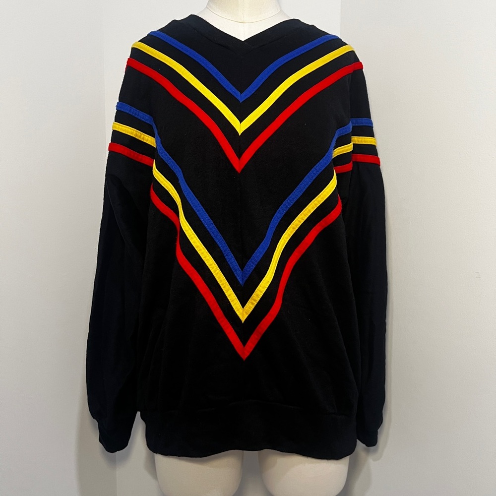 Vibrant V-Neck Sweater with Stripes